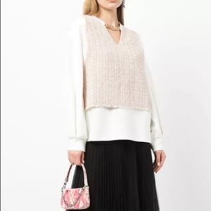 tweed-layered long-sleeve top LIKE NEW